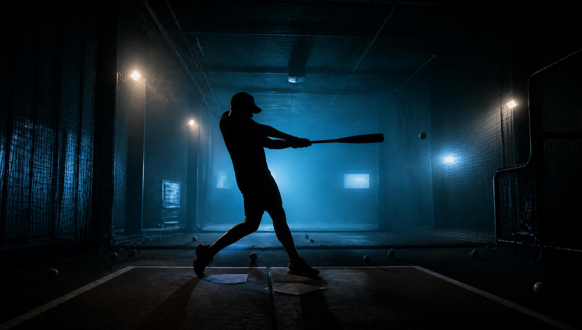 Player taking a swing inside the Elevate XIX indoor batting cages